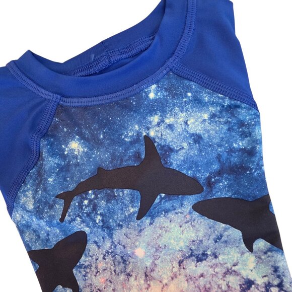 🔴 Lands' End Shirt Boys XXS 2-3 Blue Shark Galaxy Print Short Sleeve Swim Top - Picture 5 of 8